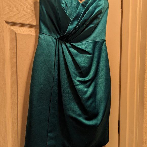 David's Bridal Strapless Bridesmaids Dress Teal Sz 4 *ALTERED* - Picture 3 of 6